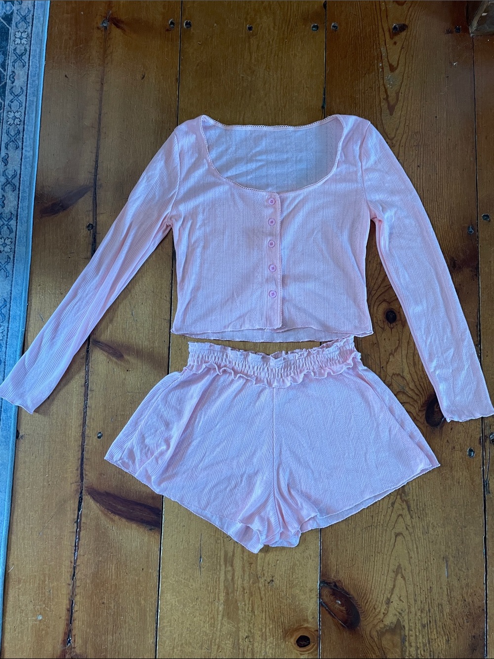 Women’s Pink Ribbed Long-Sleeve Sleep Set
